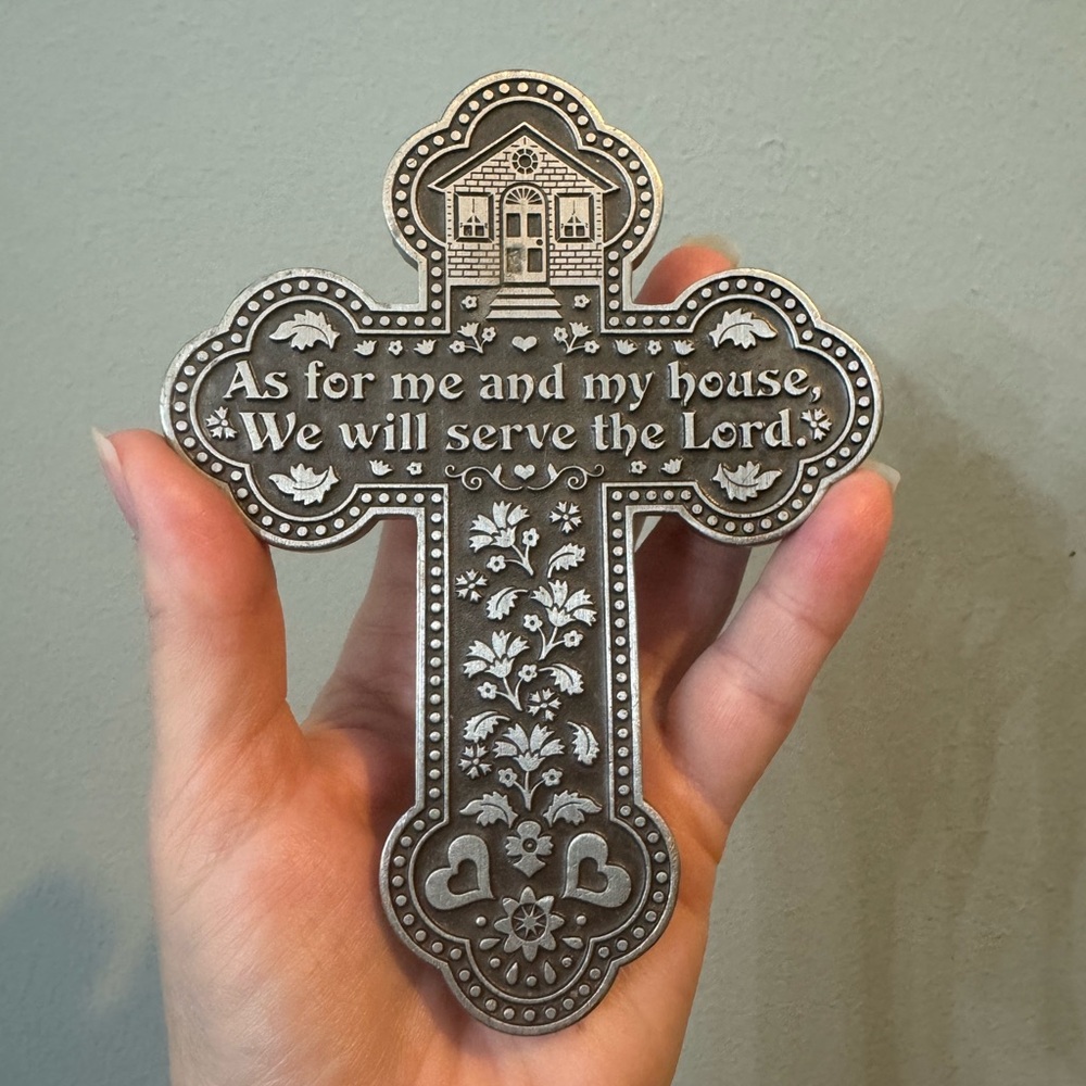 Joshua 24:15 "As for me and my house..." Pewter Metal Wall Cross by Camco